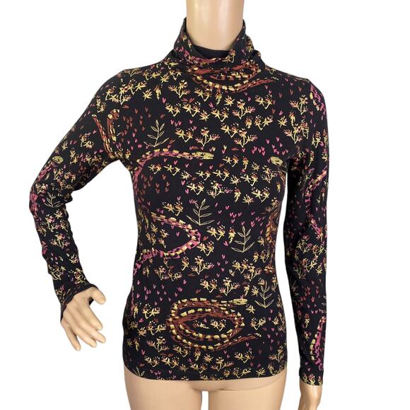 Thief & Bandit Handmade Handprinted Thorn & Snake Turtleneck Top SZ XS - Picture 1 of 13